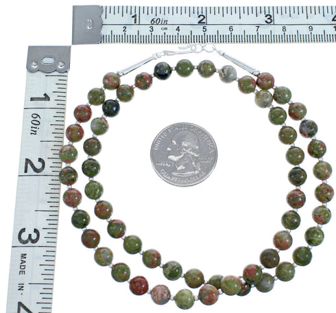 Southwest Unakite Authentic Sterling Silver Bead Necklace KX120893